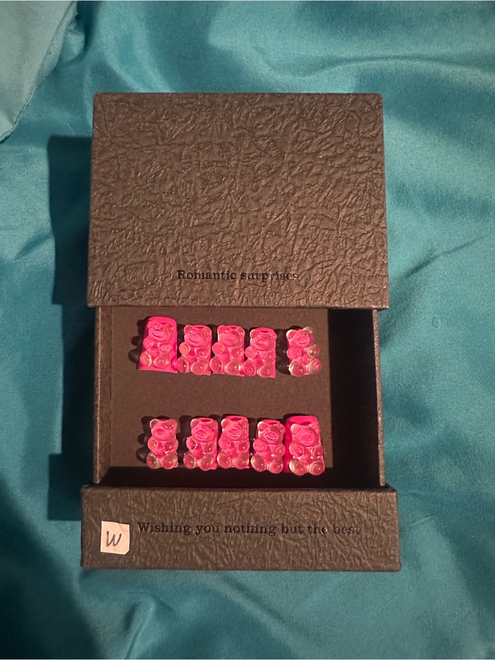 Romantic Surprises Pink Rose Resin Gummy Bears Press On Nails Set